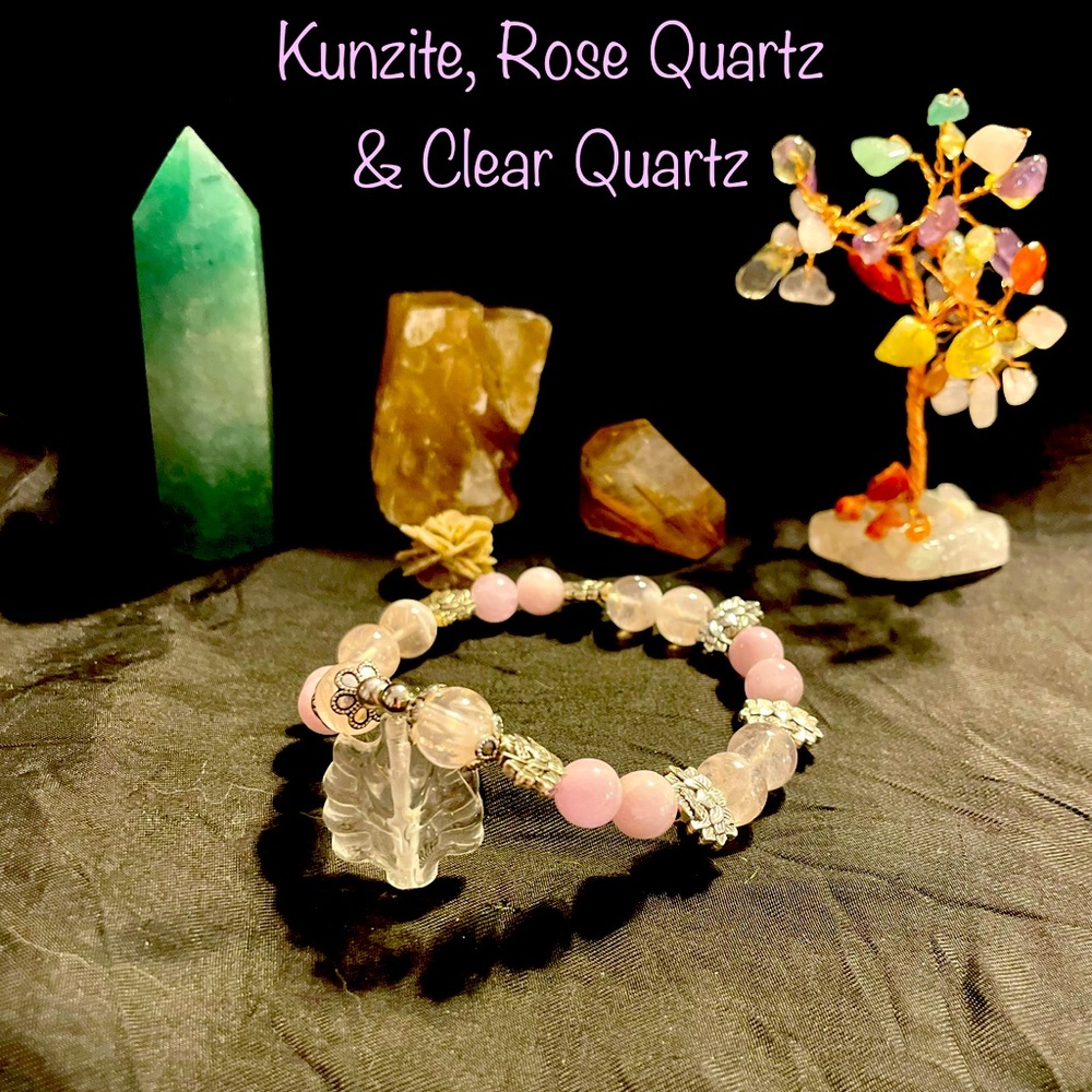 Kunzite, Rose Quartz, Clear Quartz, Nine-Tail Fox Bracelet